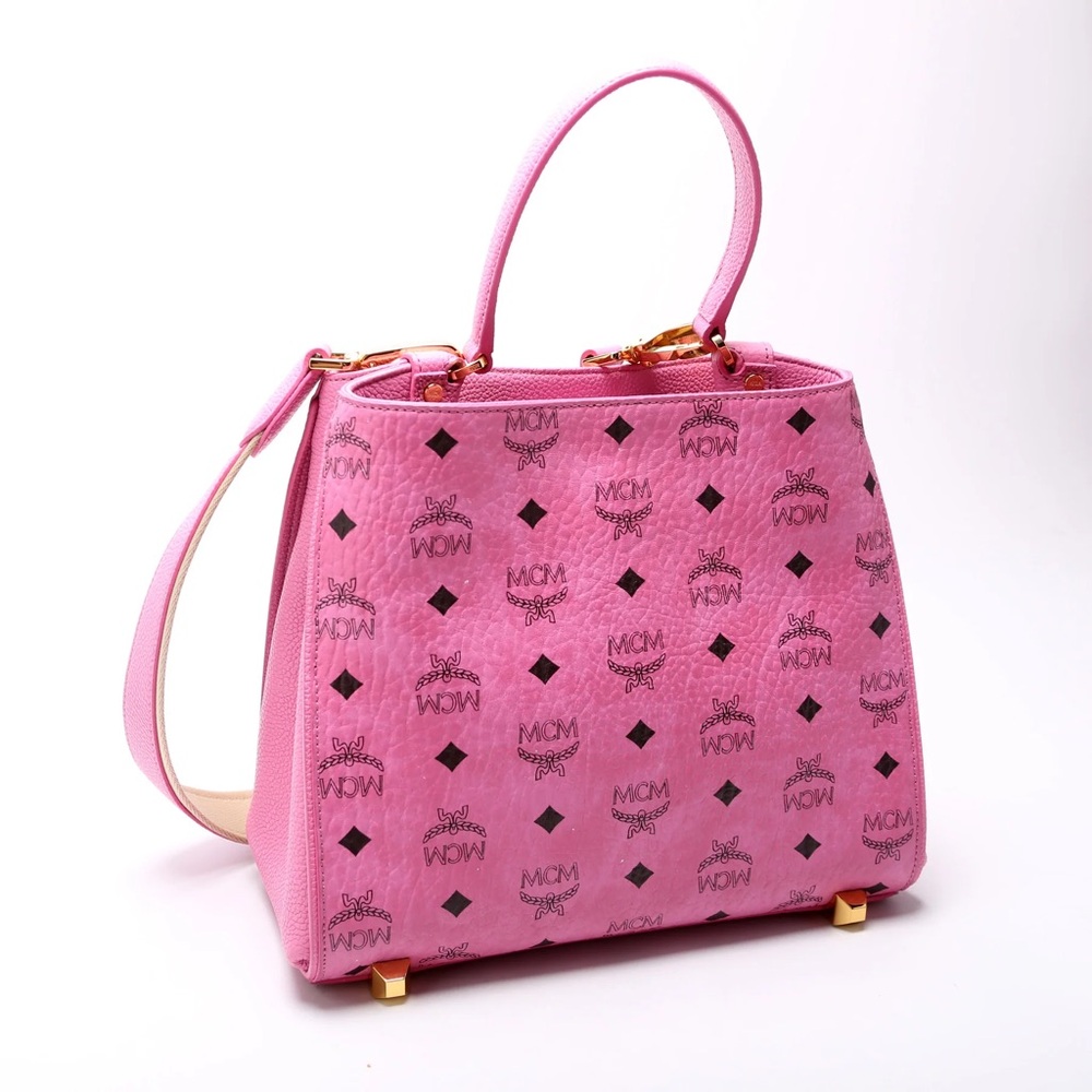 MCM Pink Visetos Structured Top Handle Satchel Like New - Picture 3 of 14